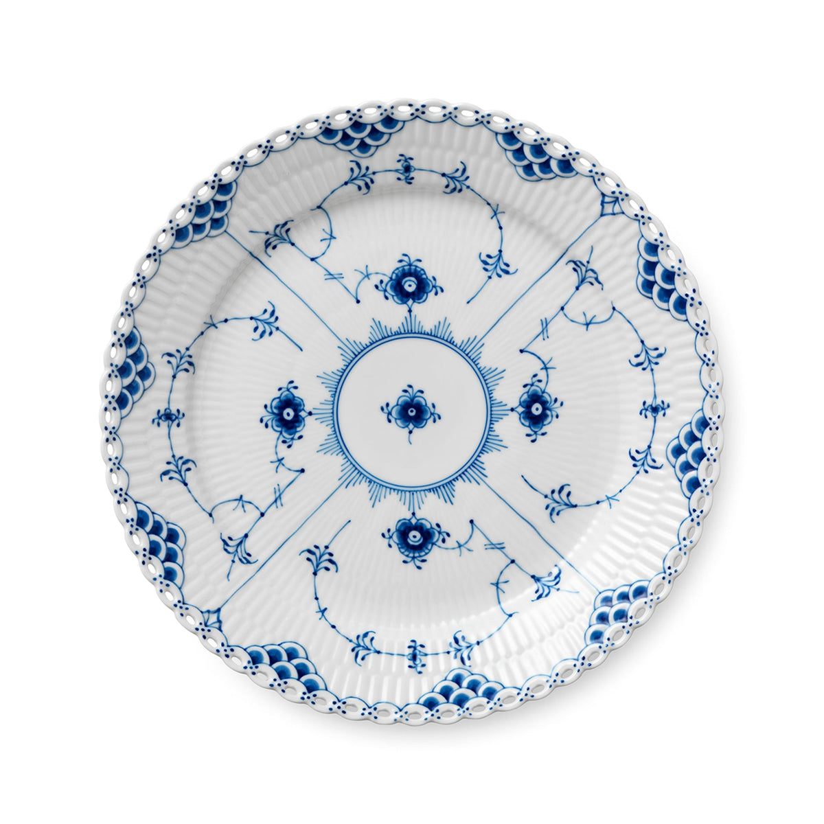 Blue Fluted Full Lace Plate, 25 cm - US 6127