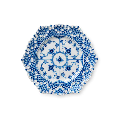 Blue Fluted Full Lace Plate with Double Lace Border, 21 cm - US 3034