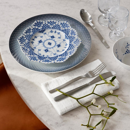 Blue Fluted Full Lace Plate with Double Lace Border, 21 cm - US 3034