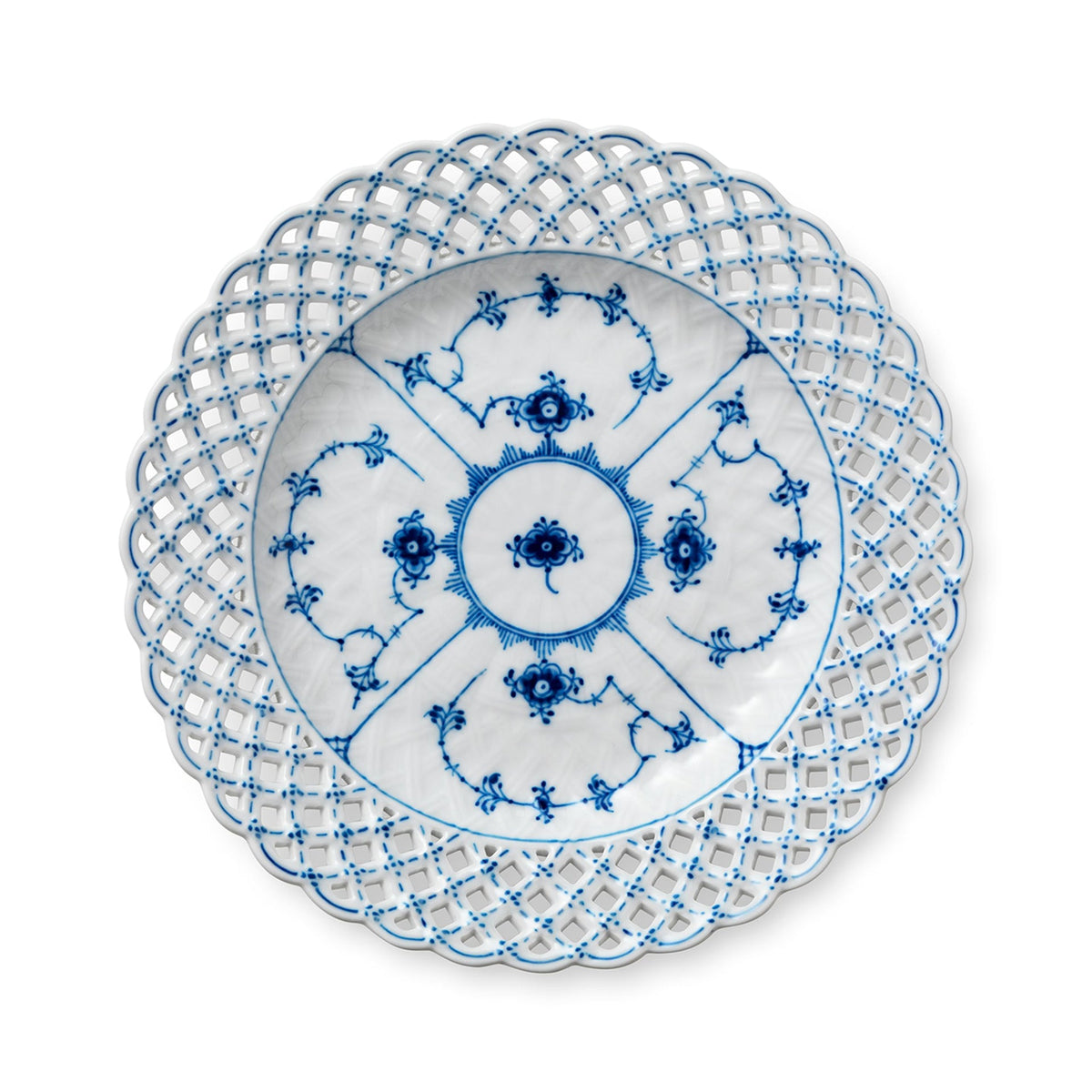 Blue Fluted Full Lace Plate with Double Lace Border, 25 cm - US 2131