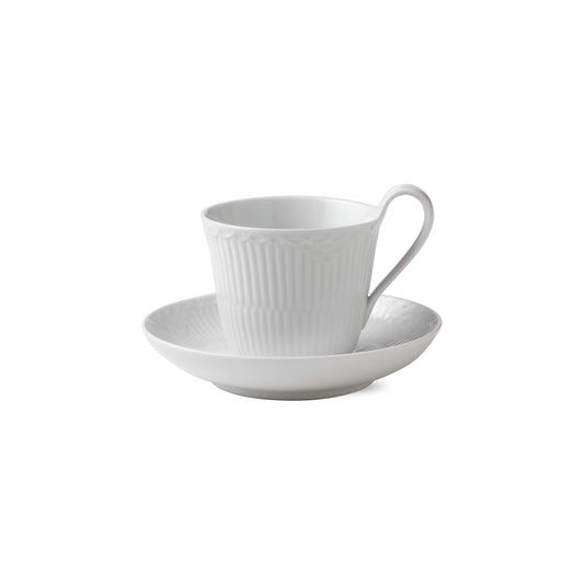 White Fluted Half Lace High Handle Cup and Saucer, 24 cl - US 5947