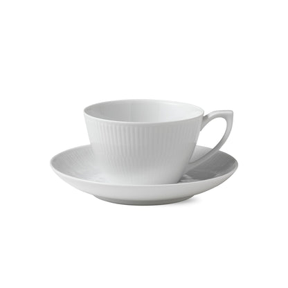 White Fluted Cup and Saucer, 28 cl - US 8029