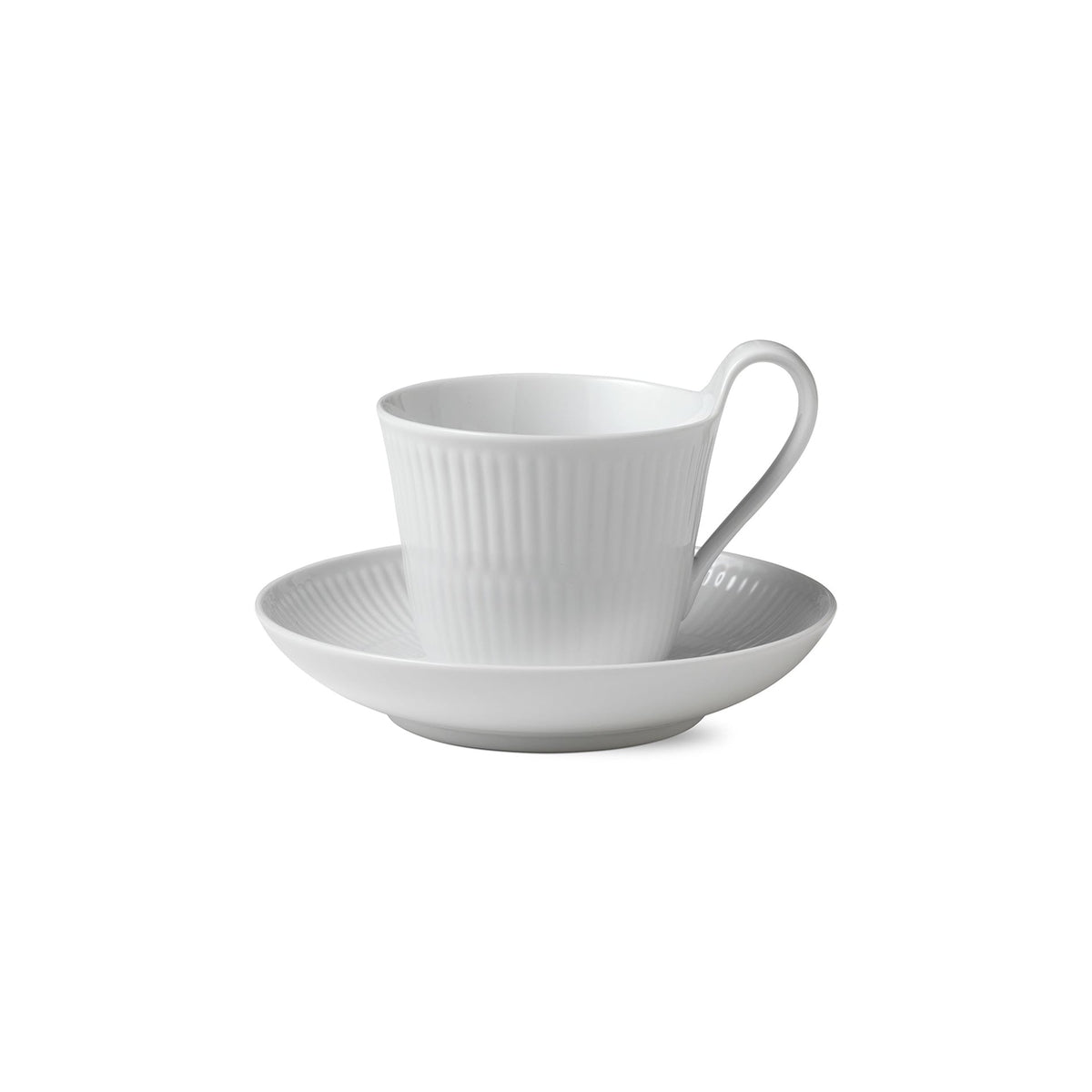 White Fluted High Handle Cup and Saucer, 24 cl - US 3783
