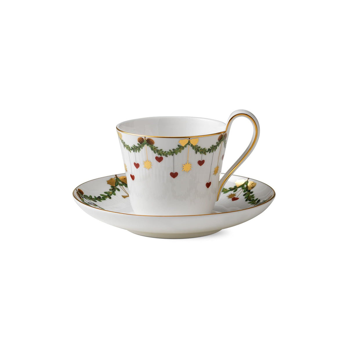 Star Fluted Christmas High Handle Cup and Saucer, 24 cl - US 9698
