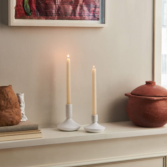 White Fluted Candle Holder, 12 cm - US 3793