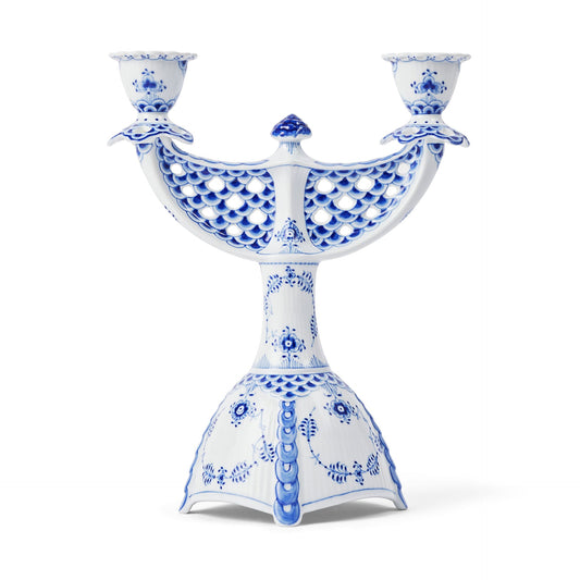 Blue Fluted Full Lace Candelabra, 25.5 cm - US 5303