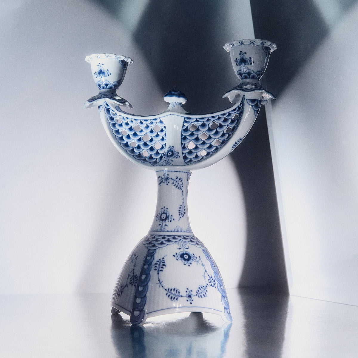 Blue Fluted Full Lace Candelabra, 25.5 cm - US 5303